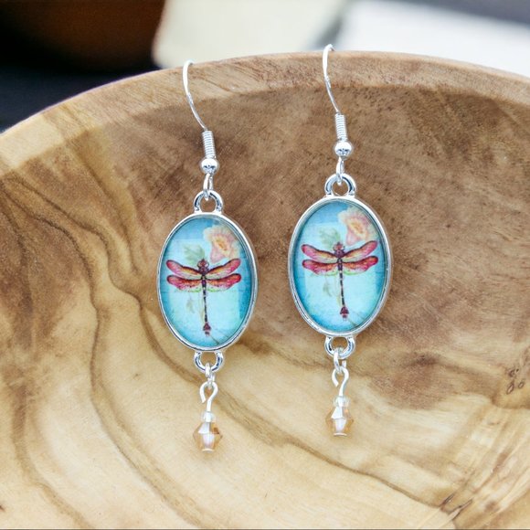 Dragonfly Drop Earrings Handmade - Picture 4 of 5